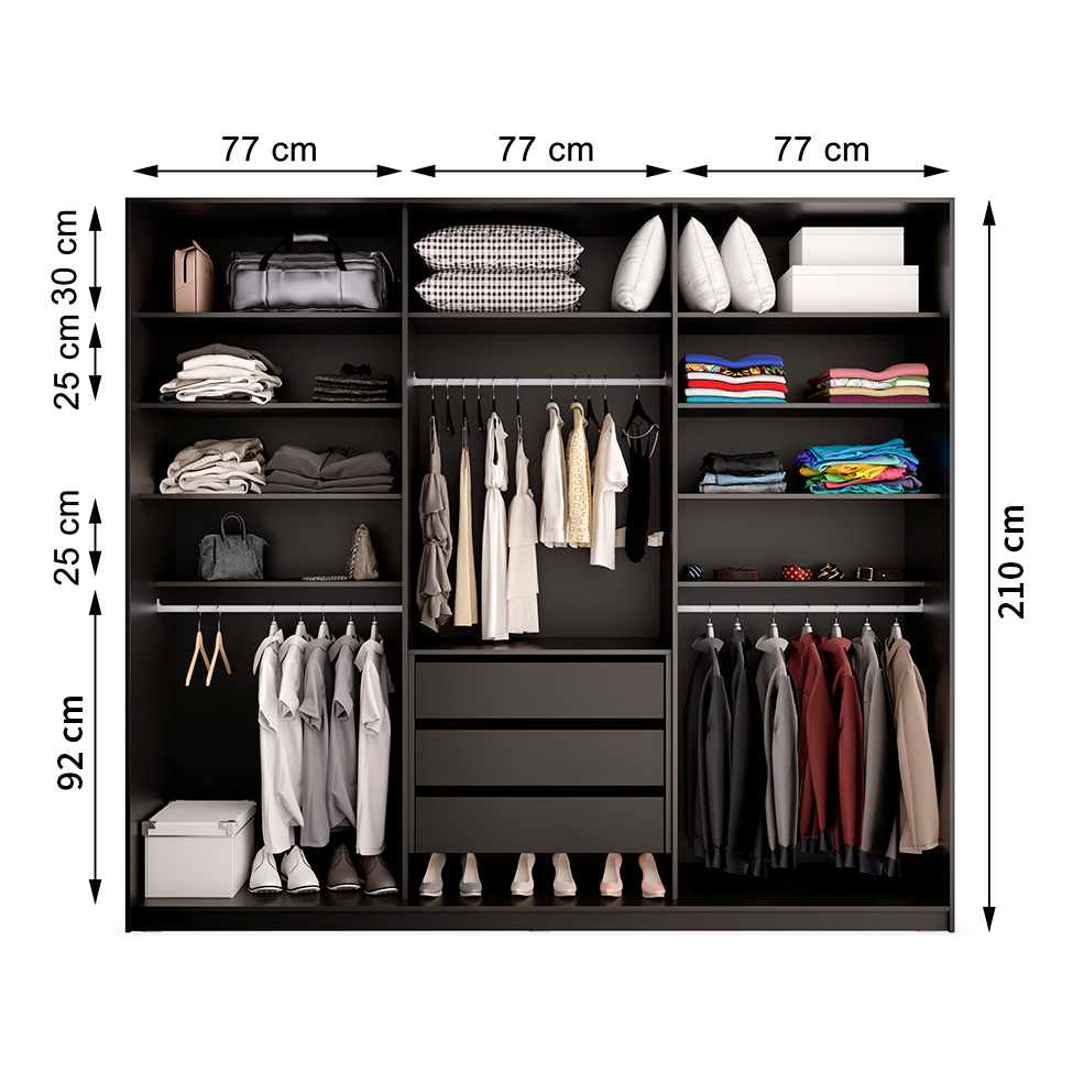 Guarda-Roupa Casal com 1 Espelho Belluno 3 Portas 3 Gavetas Preto