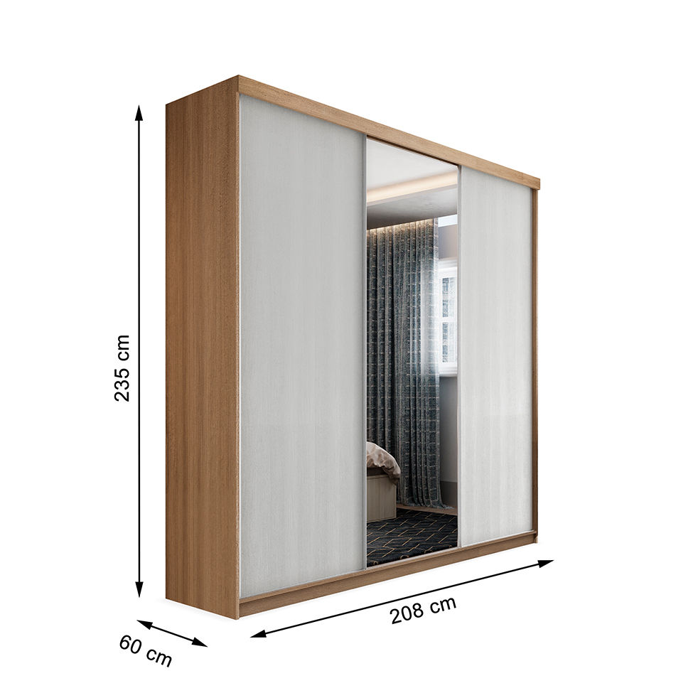 Guarda-Roupa Casal com 1 Espelho Lugano 3 Portas 4 Gavetas Mel