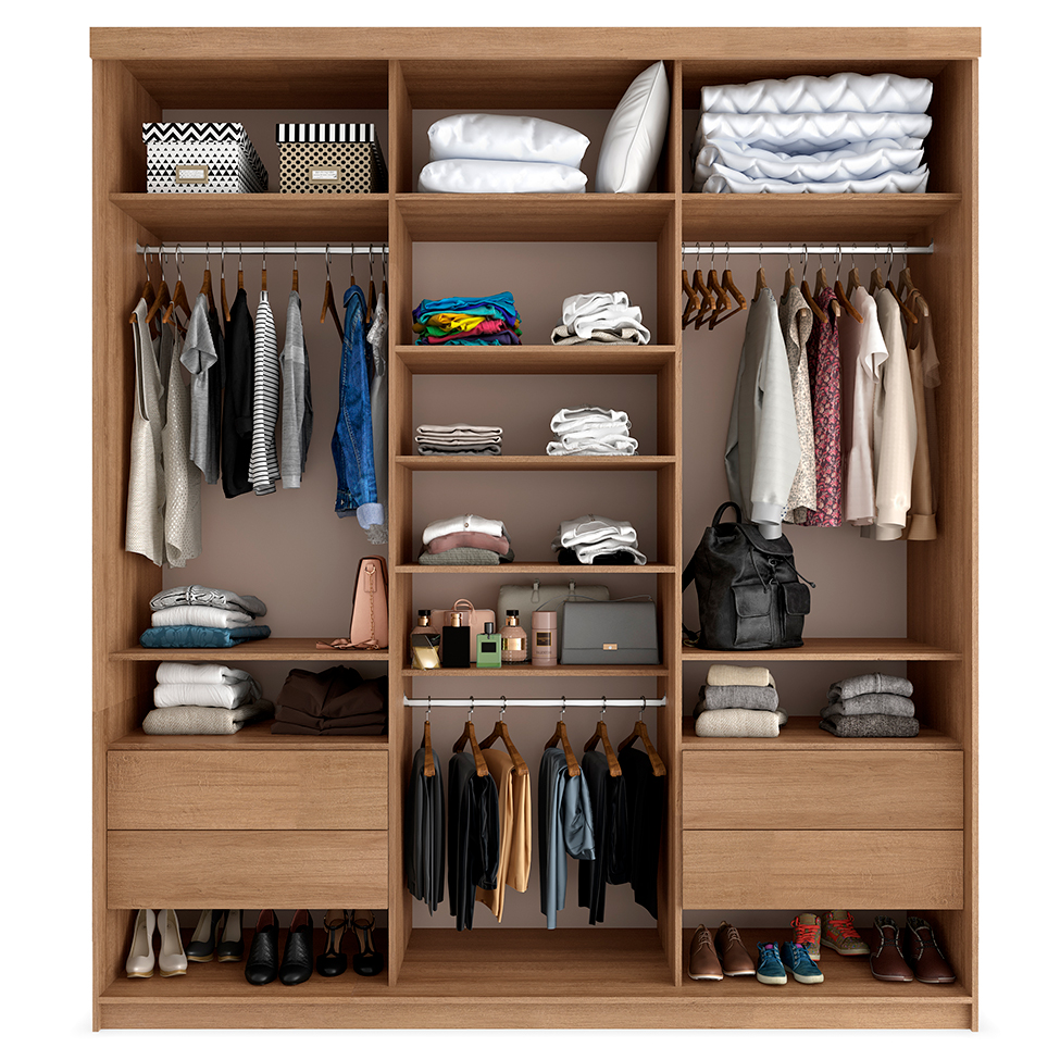 Guarda-Roupa Casal com 1 Espelho Lugano 3 Portas 4 Gavetas Mel