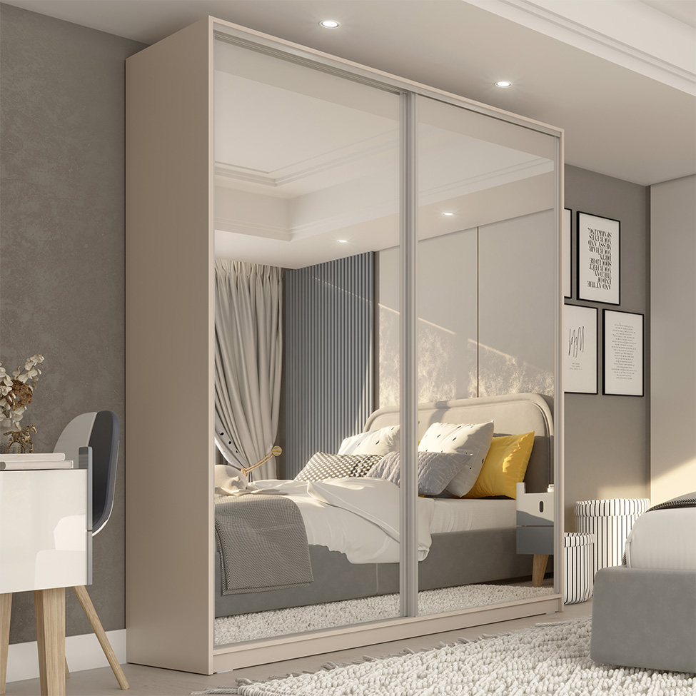 Guarda-Roupa Casal com 2 Espelhos Belluno 2 Portas 3 Gavetas Bege
