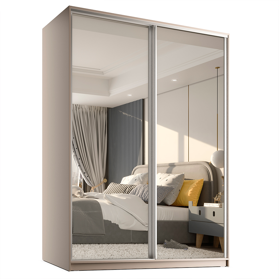 Guarda-Roupa Casal com 2 Espelhos Belluno 2 Portas 3 Gavetas Bege