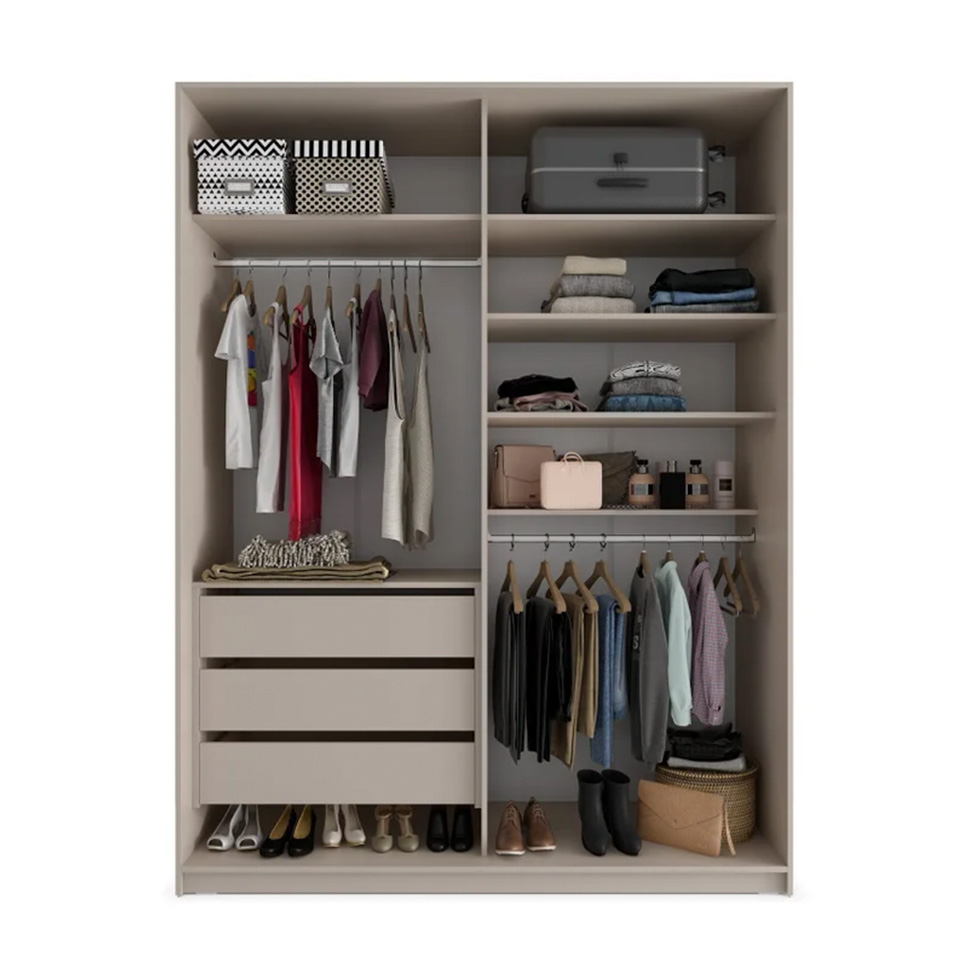 Guarda-Roupa Casal com 2 Espelhos Belluno 2 Portas 3 Gavetas Bege