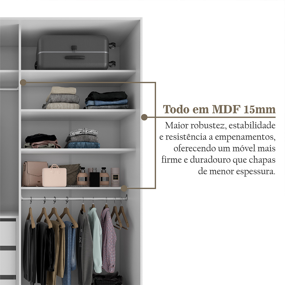 Guarda-Roupa Casal com 2 Espelhos Belluno 2 Portas 3 Gavetas Branco