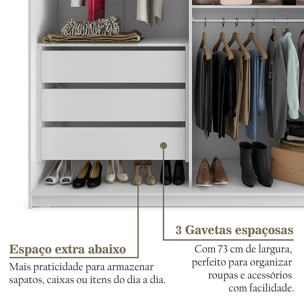 Guarda-Roupa Casal com 2 Espelhos Belluno 2 Portas 3 Gavetas Branco