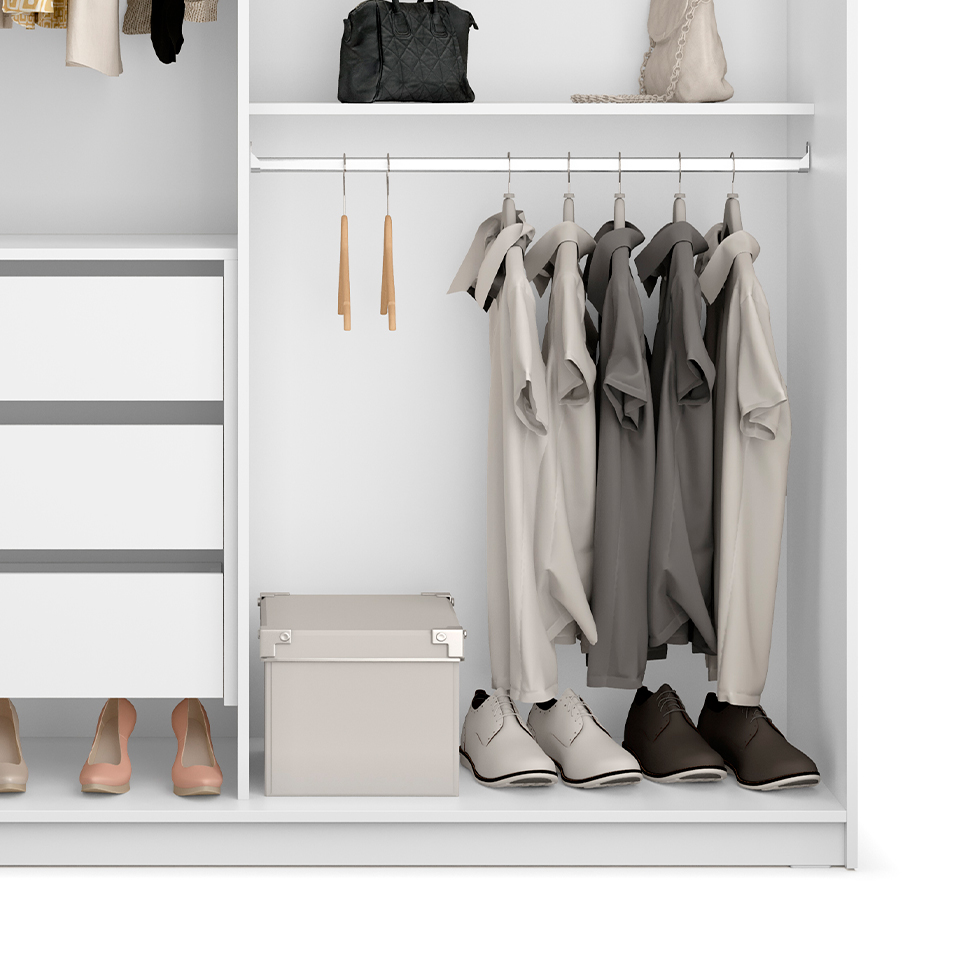 Guarda-Roupa Casal com 2 Espelhos Belluno 2 Portas 3 Gavetas Branco