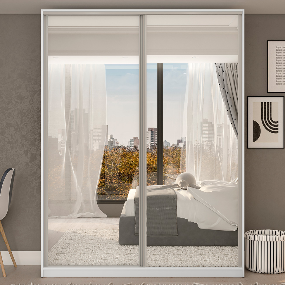 Guarda-Roupa Casal com 2 Espelhos Belluno 2 Portas 3 Gavetas Branco