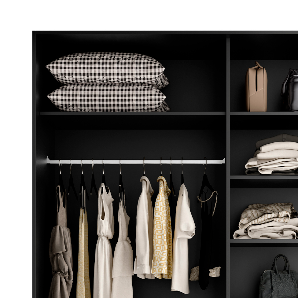 Guarda-Roupa Casal com 2 Espelhos Belluno 2 Portas 3 Gavetas Preto