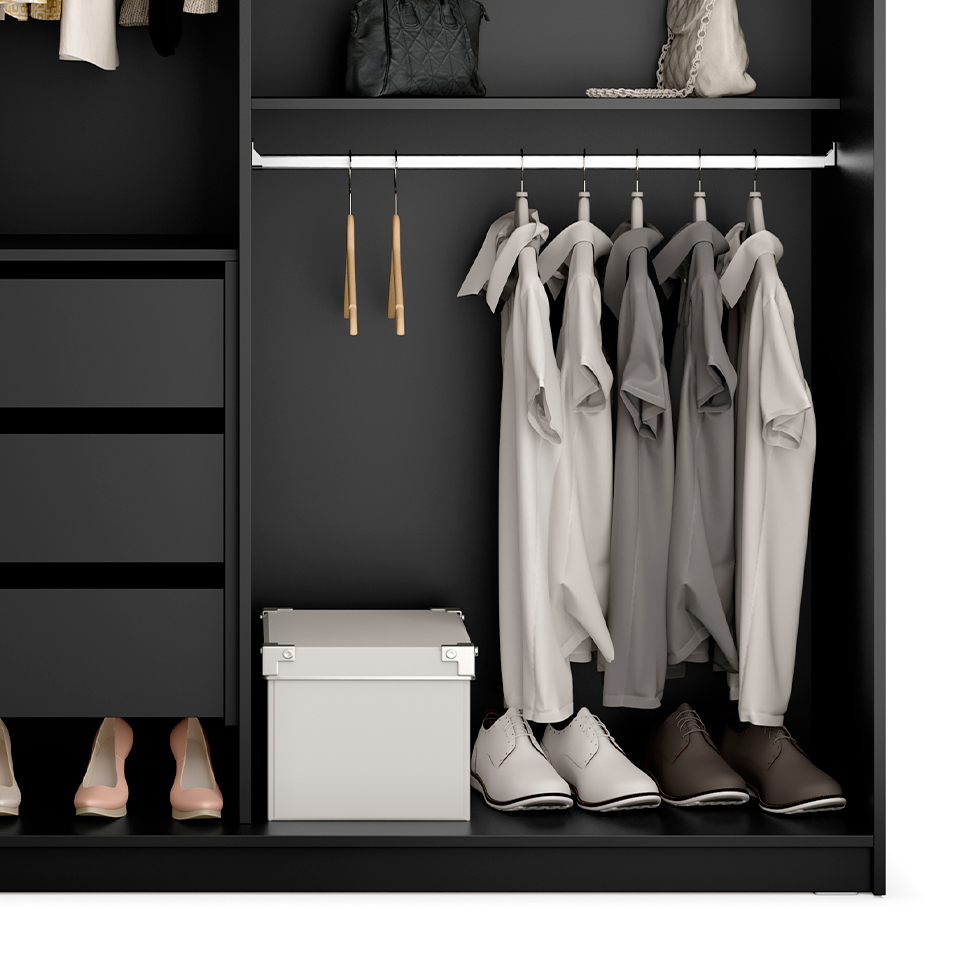 Guarda-Roupa Casal com 2 Espelhos Belluno 2 Portas 3 Gavetas Preto