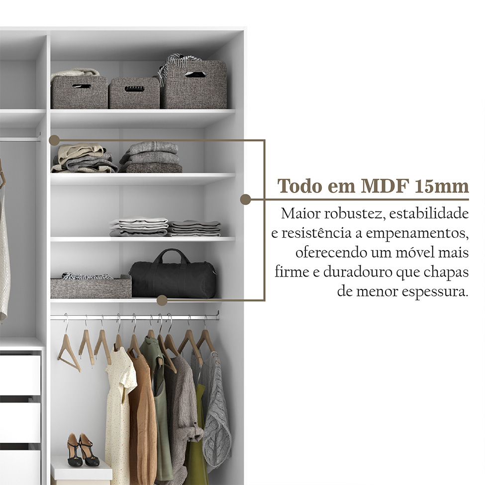 Guarda-Roupa Casal com 3 Espelhos Belluno 3 Portas 3 Gavetas Bege