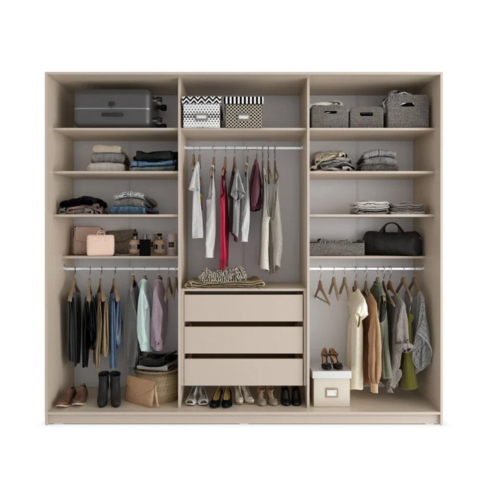Guarda-Roupa Casal com 3 Espelhos Belluno 3 Portas 3 Gavetas Bege