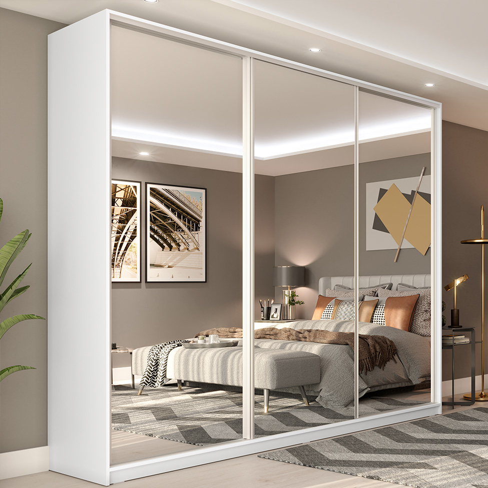 Guarda-Roupa Casal com 3 Espelhos Belluno 3 Portas 3 Gavetas Branco