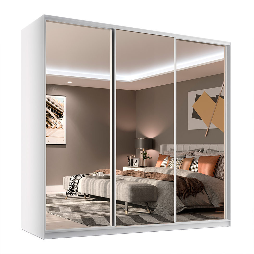 Guarda-Roupa Casal com 3 Espelhos Belluno 3 Portas 3 Gavetas Branco