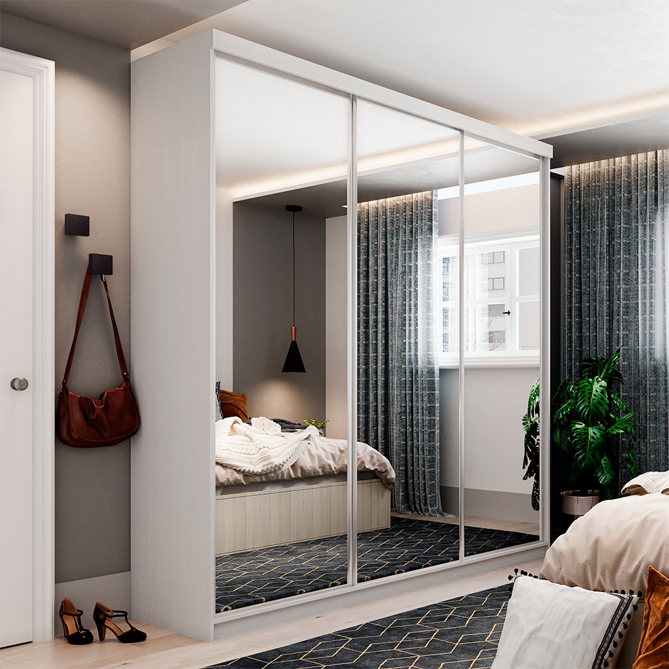 Guarda-Roupa Casal com 3 Espelhos Lugano 3 Portas 4 Gavetas Branco