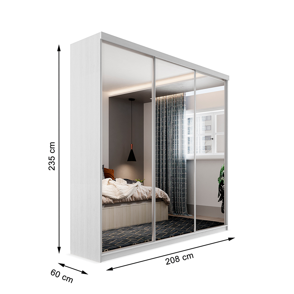 Guarda-Roupa Casal com 3 Espelhos Lugano 3 Portas 4 Gavetas Branco