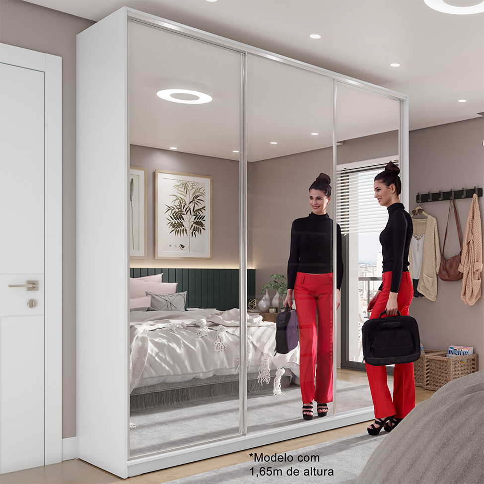 Guarda-Roupa Casal com Espelho Zermatt 100% MDF  3 Portas 3 Gavetas Branco