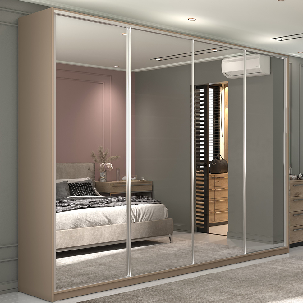 Guarda-Roupa Casal com Espelho Zermatt 100% MDF  4 Portas 6 Gavetas Bege