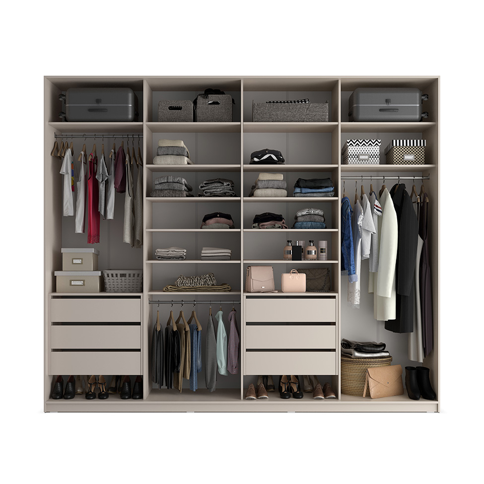 Guarda-Roupa Casal com Espelho Zermatt 100% MDF  4 Portas 6 Gavetas Bege