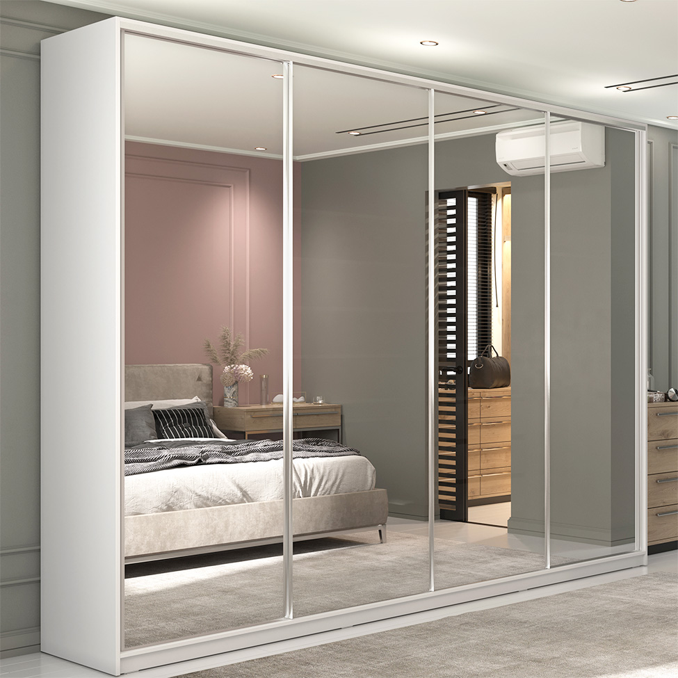 Guarda-Roupa Casal com Espelho Zermatt 100% MDF  4 Portas 6 Gavetas Branco