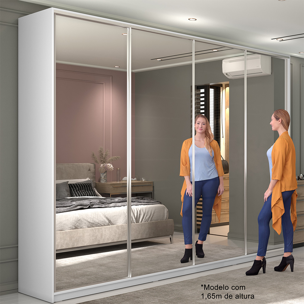 Guarda-Roupa Casal com Espelho Zermatt 100% MDF  4 Portas 6 Gavetas Branco