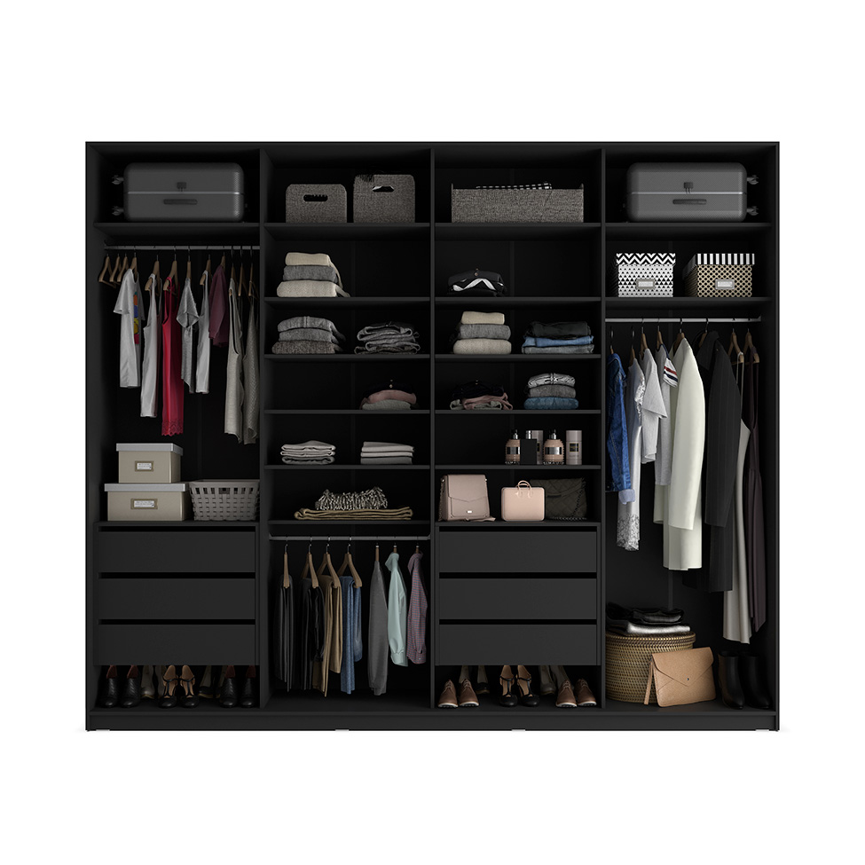 Guarda-Roupa Casal com Espelho Zermatt 100% MDF  4 Portas 6 Gavetas Preto