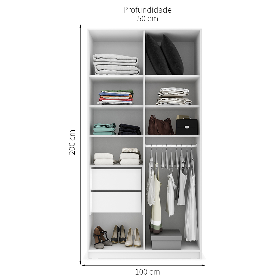 Guarda-Roupa Solteiro Imola 2 Portas 2 Gavetas Branco
