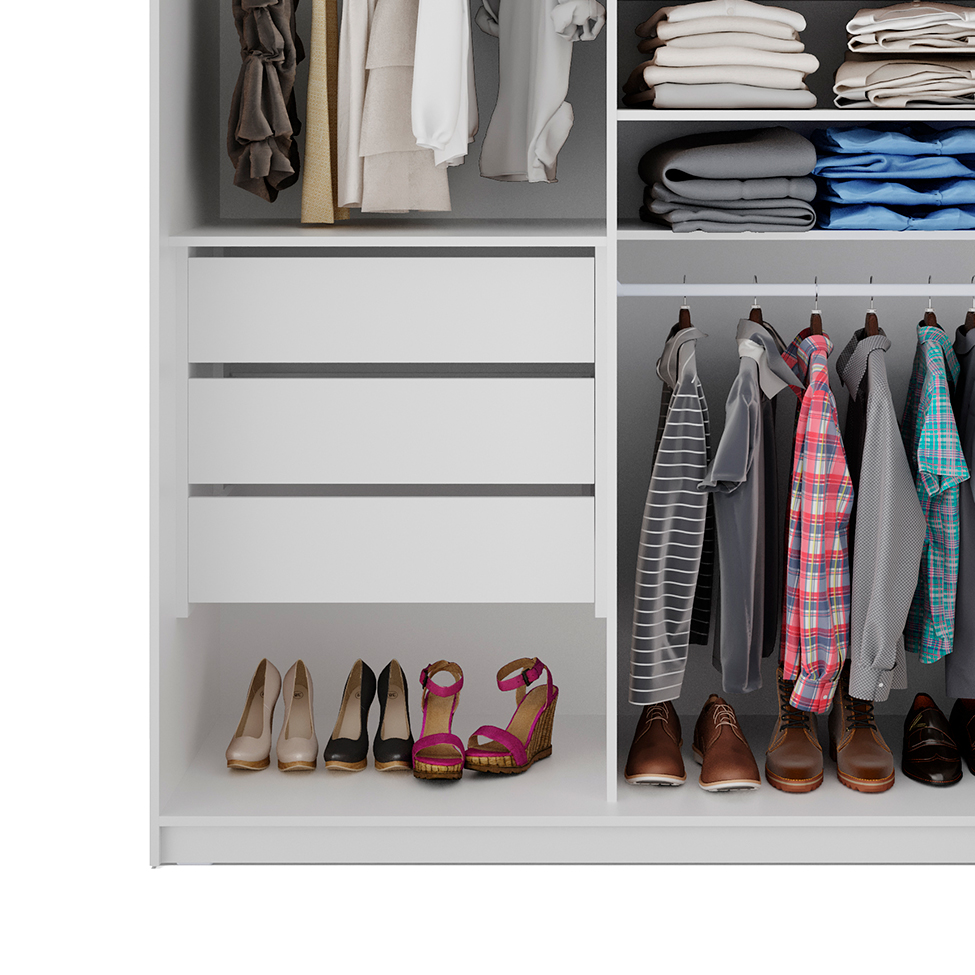 Guarda-Roupa Solteiro Zermatt 100% MDF  2 Portas 3 Gavetas Branco