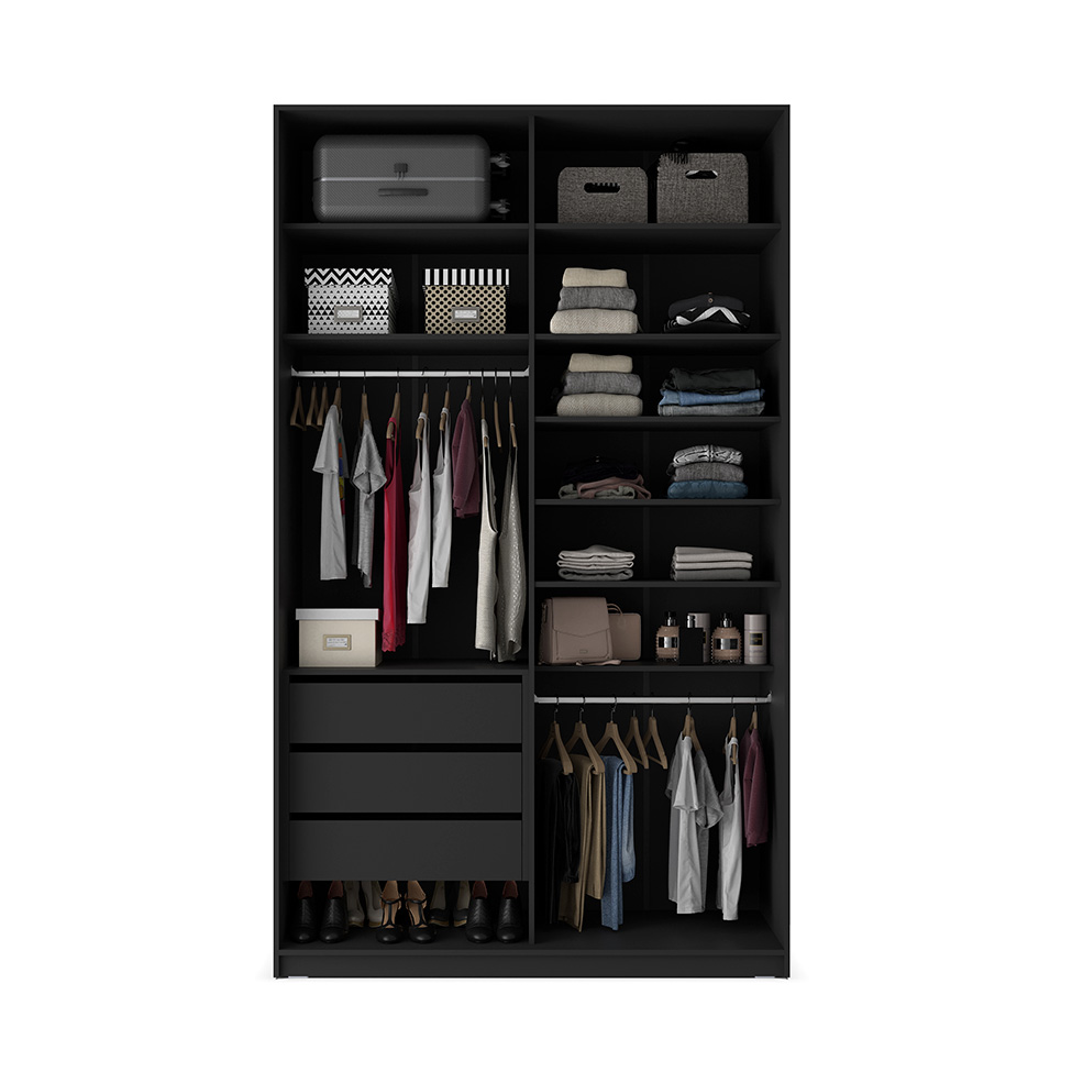 Guarda-Roupa Solteiro Zermatt 100% MDF  2 Portas 3 Gavetas Preto