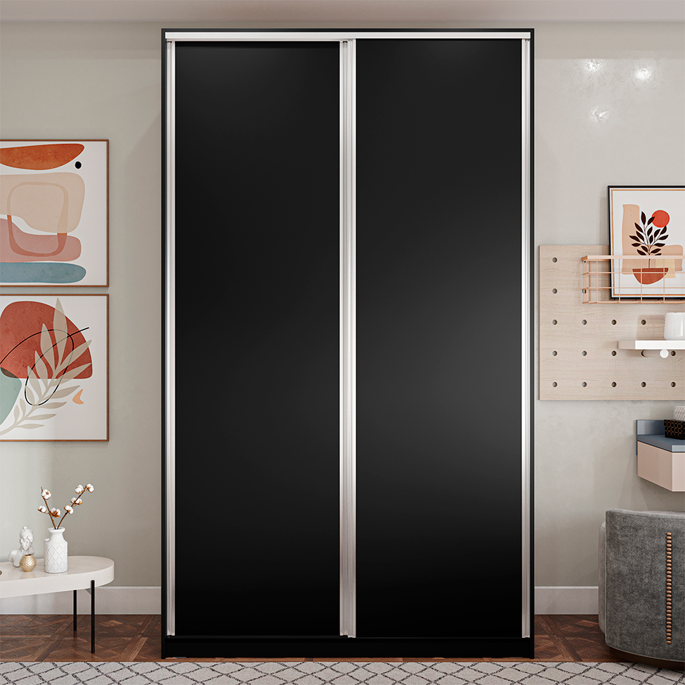 Guarda-Roupa Solteiro Zermatt 100% MDF  2 Portas 3 Gavetas Preto