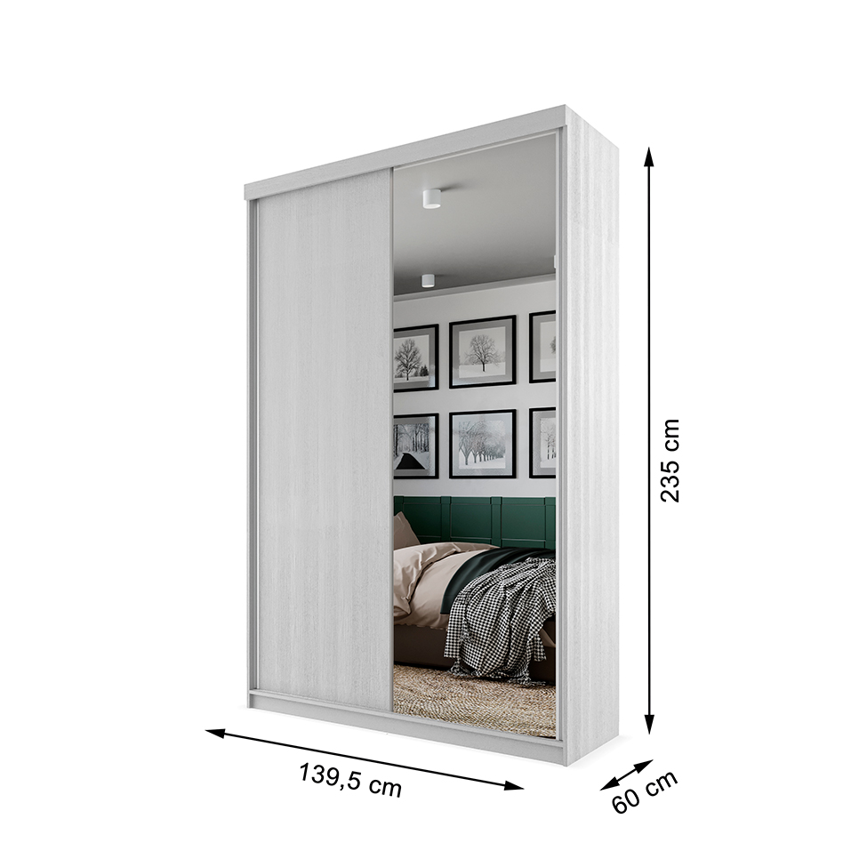 Guarda-Roupa Solteiro com 1 Espelho Lugano 2 PT 2 GV Branco