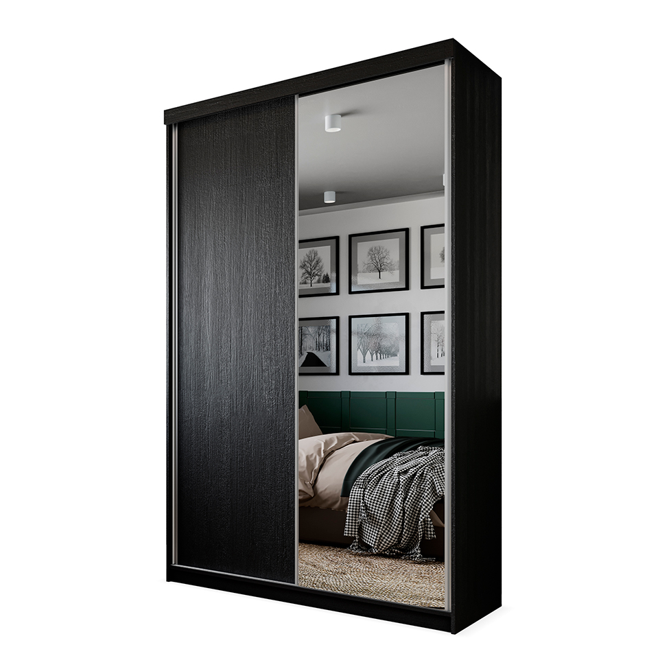 Guarda-Roupa Solteiro com 1 Espelho Lugano 2 Portas 2 Gavetas Preto