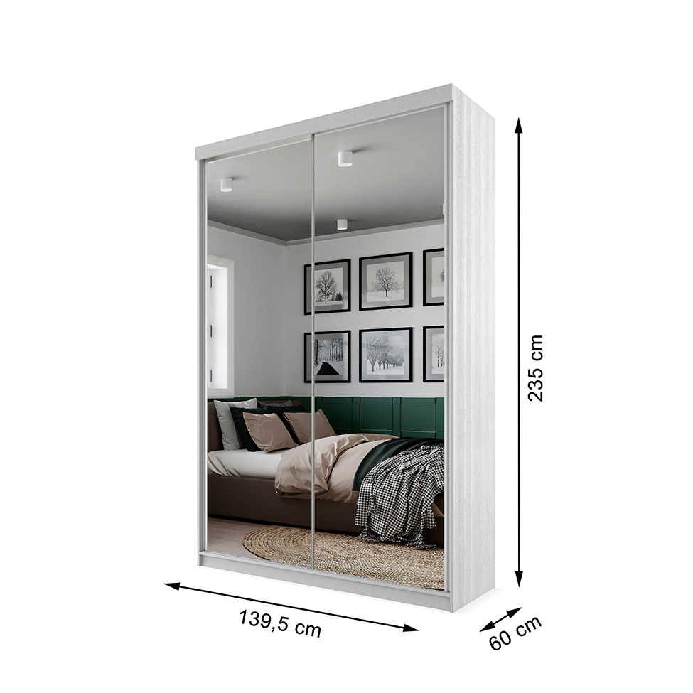 Guarda-Roupa Solteiro com 2 Espelhos Lugano 2 PT 2 GV Branco