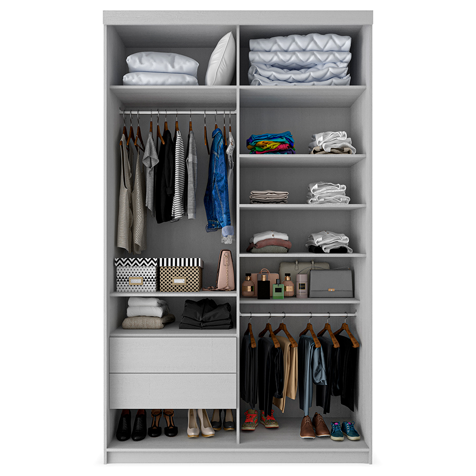 Guarda-Roupa Solteiro com 2 Espelhos Lugano 2 PT 2 GV Branco