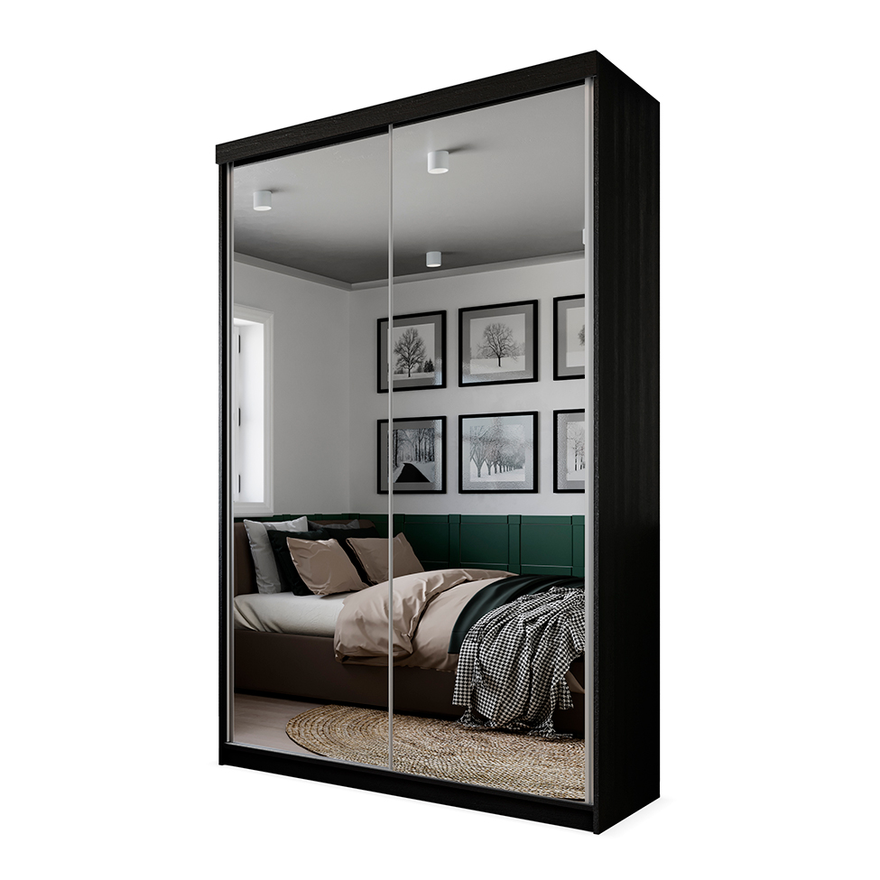 Guarda-Roupa Solteiro com 2 Espelhos Lugano 2 Portas 2 Gavetas Preto
