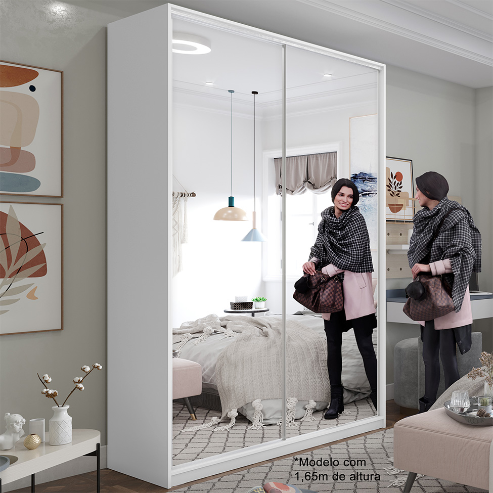 Guarda-Roupa Solteiro com Espelho Zermatt 100% MDF  2 PT 3 GV Branco