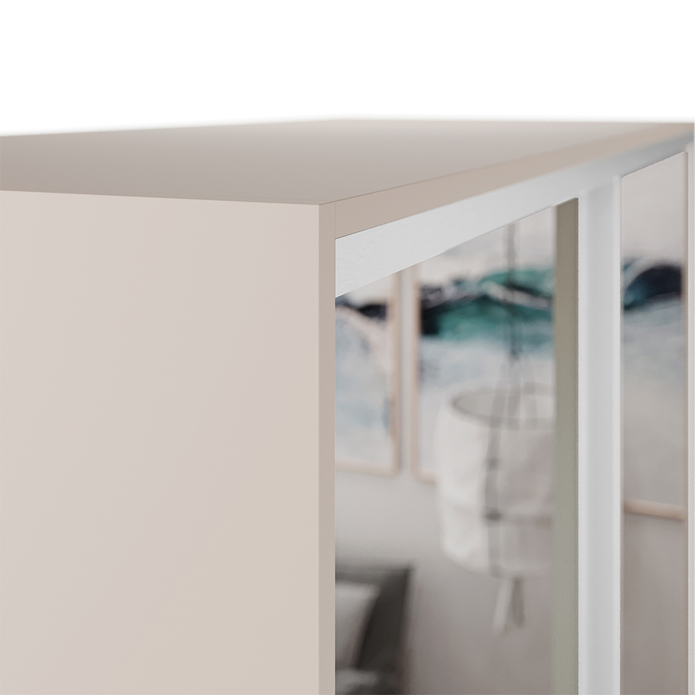 Guarda-Roupa Solteiro com Espelho Zermatt 100% MDF  2 Portas 3 Gavetas Bege