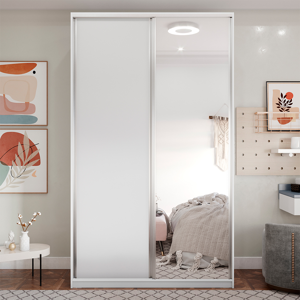 Guarda-Roupa Solteiro com Espelho Zermatt 100% MDF  2 Portas 3 Gavetas Branco