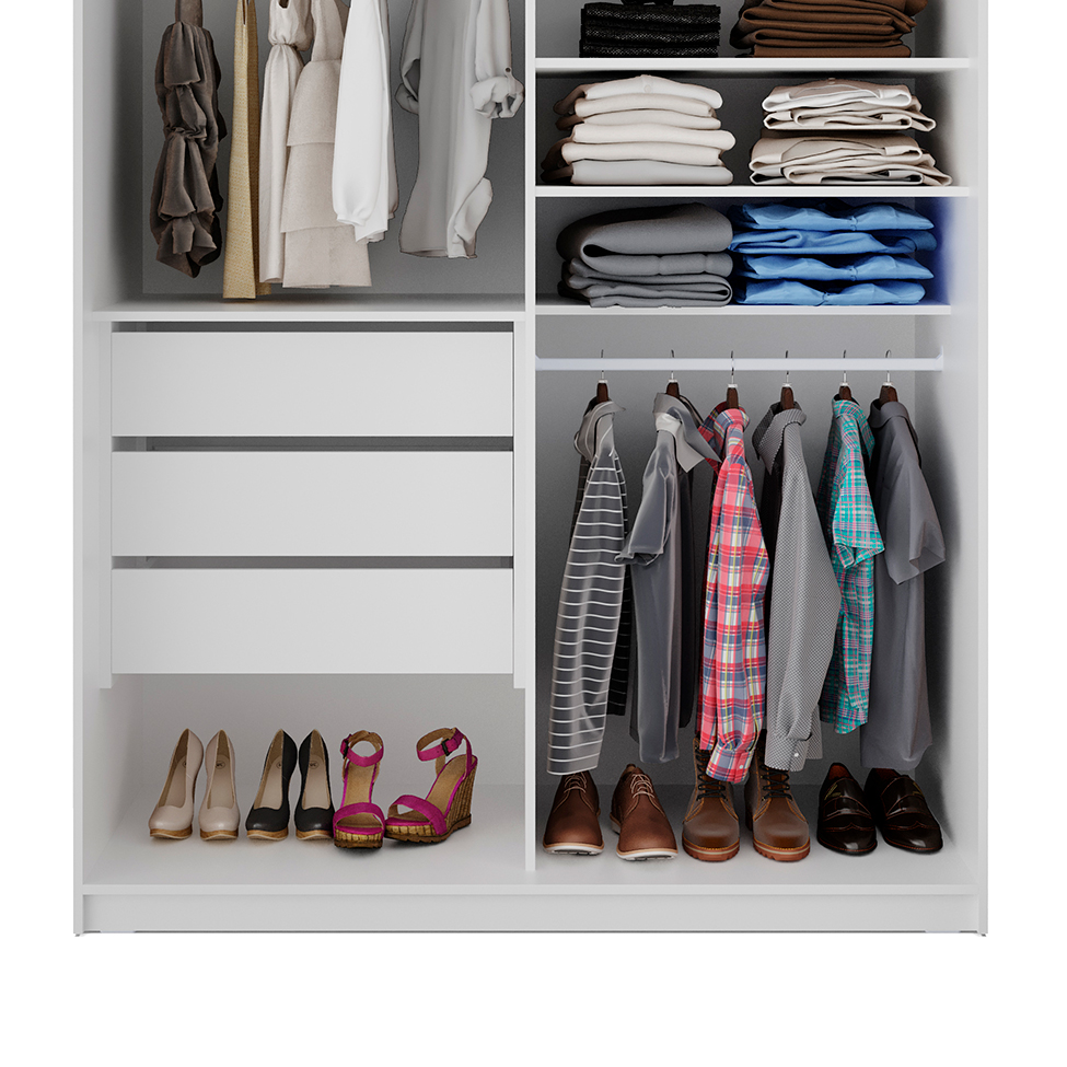 Guarda-Roupa Solteiro com Espelho Zermatt 100% MDF  2 Portas 3 Gavetas Branco