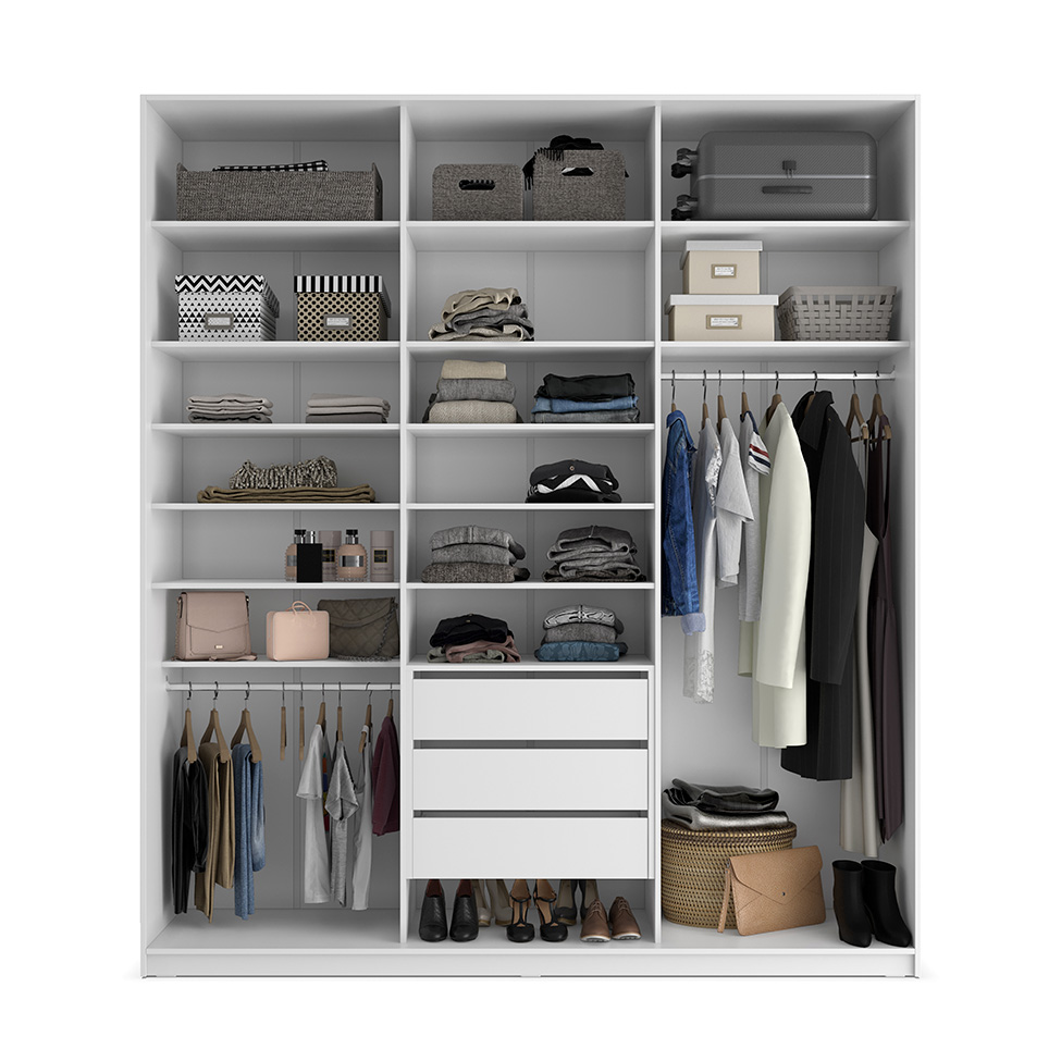 Guarda-Roupa Solteiro com Espelho Zermatt 100% MDF  3 PT 3 GV Branco