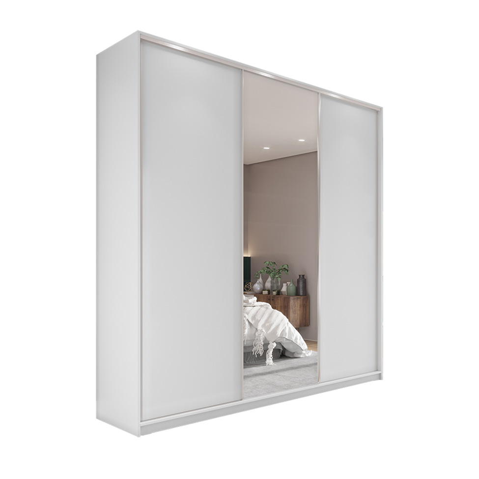 Guarda-Roupa Solteiro com Espelho Zermatt 100% MDF  3 PT 3 GV Branco