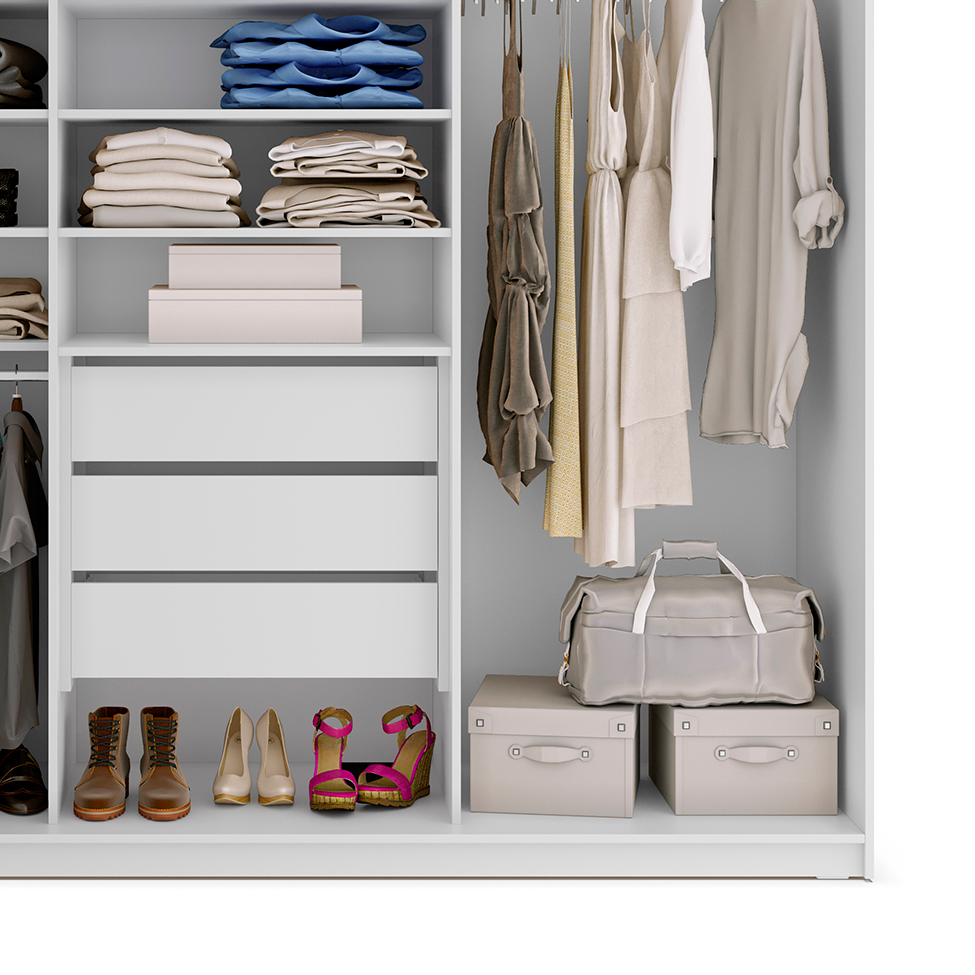 Guarda-Roupa Solteiro com Espelho Zermatt 100% MDF  3 PT 3 GV Branco