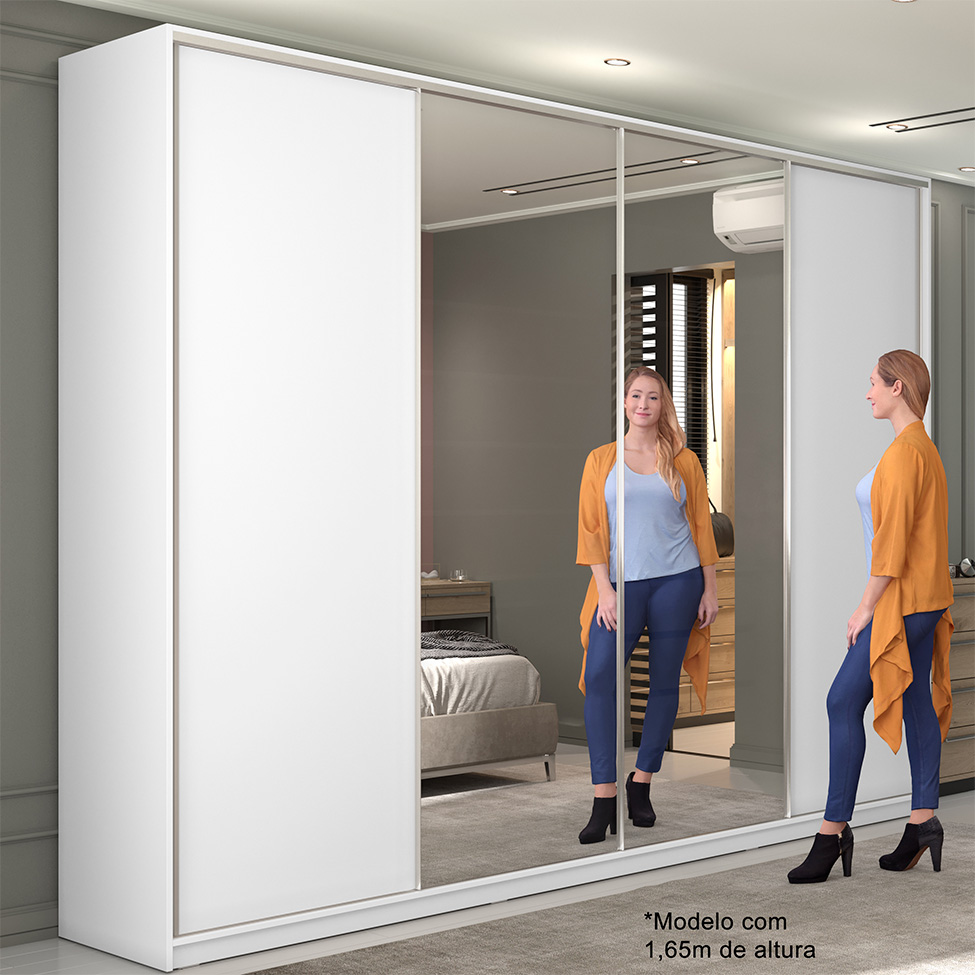 Guarda-Roupa Solteiro com Espelho Zermatt 100% MDF  4 Portas 6 Gavetas Branco
