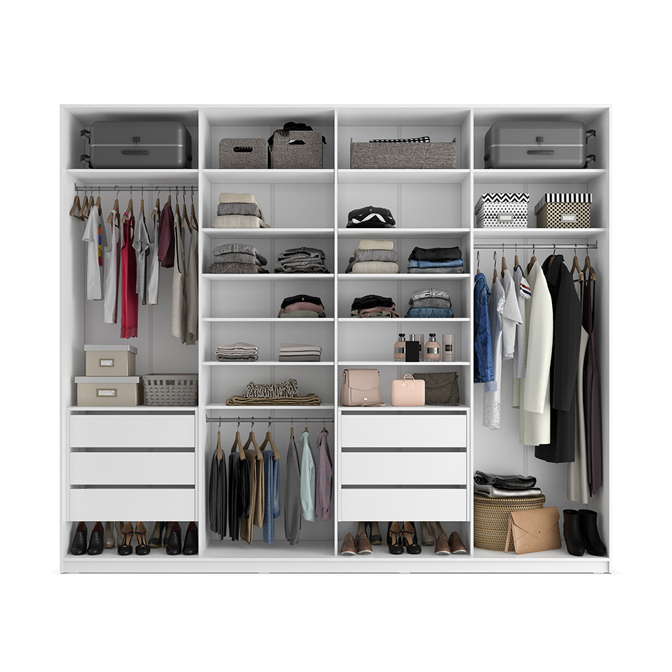 Guarda-Roupa Solteiro com Espelho Zermatt 100% MDF  4 Portas 6 Gavetas Branco