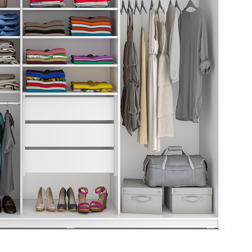 Guarda-Roupa Solteiro com Espelho Zermatt 100% MDF  4 Portas 6 Gavetas Branco