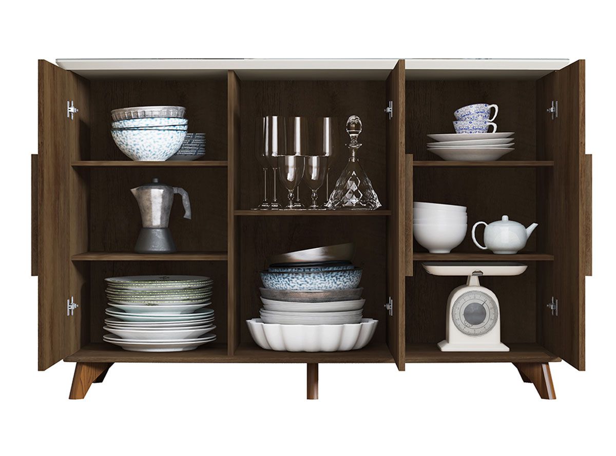 Balcão Buffet Diamante Freijó com Off White - RV Móveis