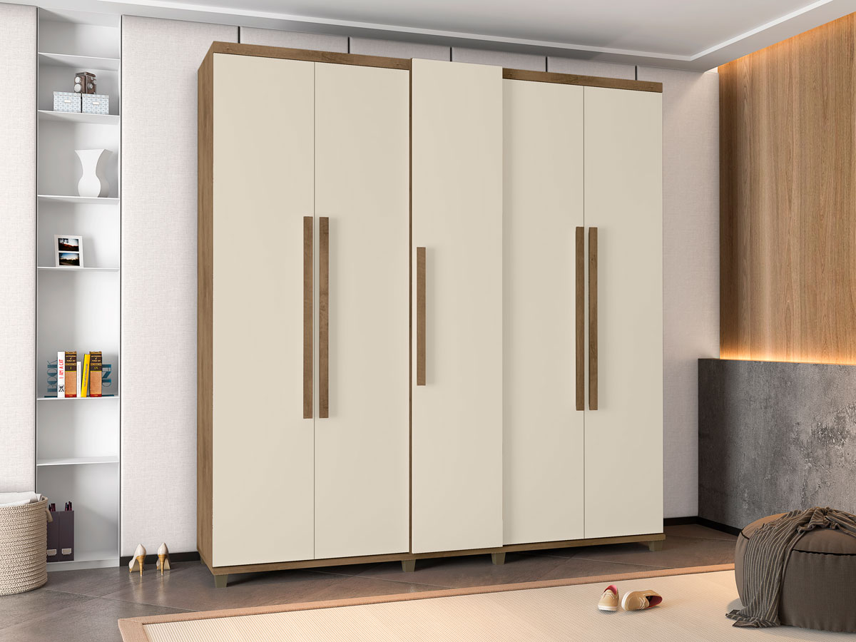 Guarda-Roupa Casal Munique 5 Portas Freijó com Off White - RV Móveis