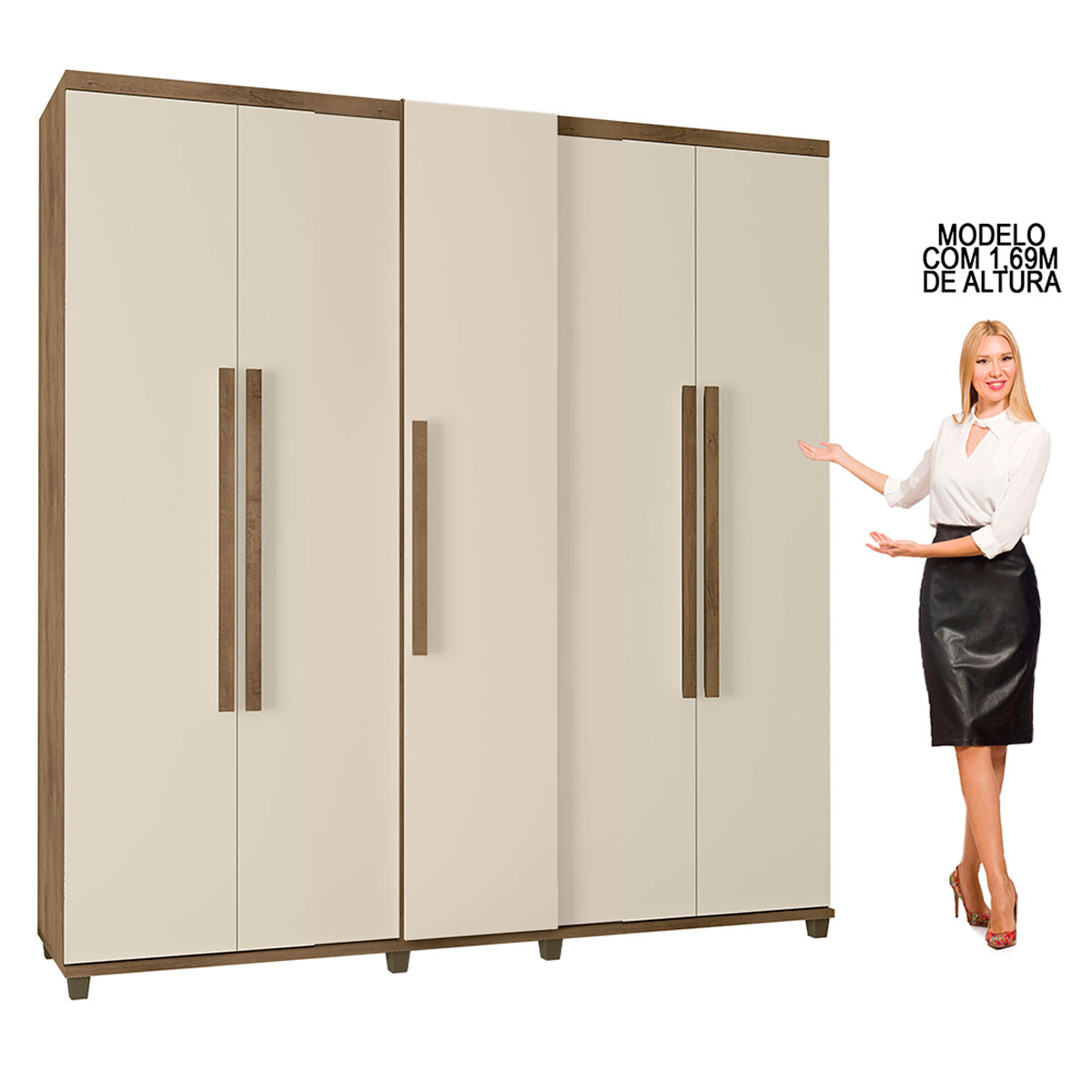 Guarda-Roupa Casal Munique 5 Portas Freijó com Off White - RV Móveis