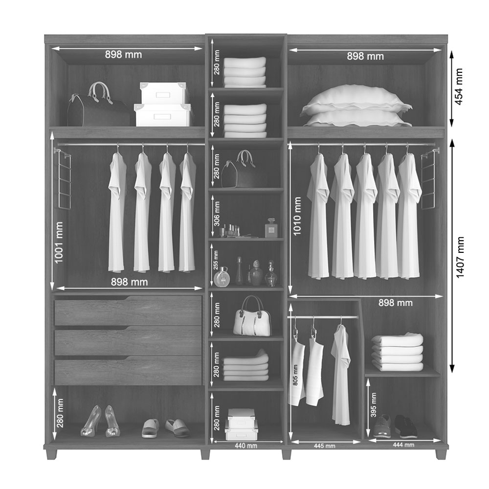 Guarda-Roupa Casal Munique 5 Portas Freijó com Off White - RV Móveis