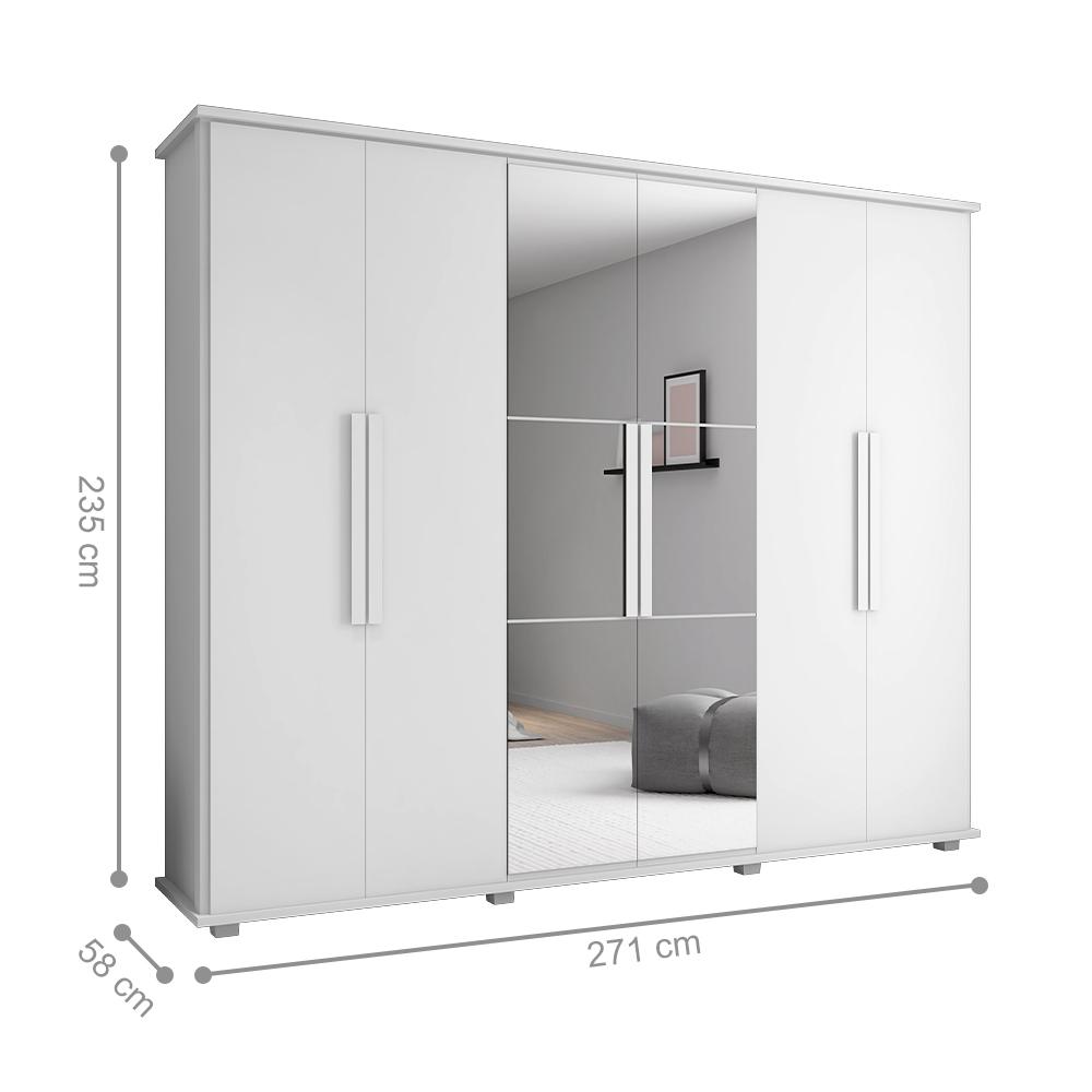 Guarda Roupa Com Espelho 6 Portas Bolzano Branco