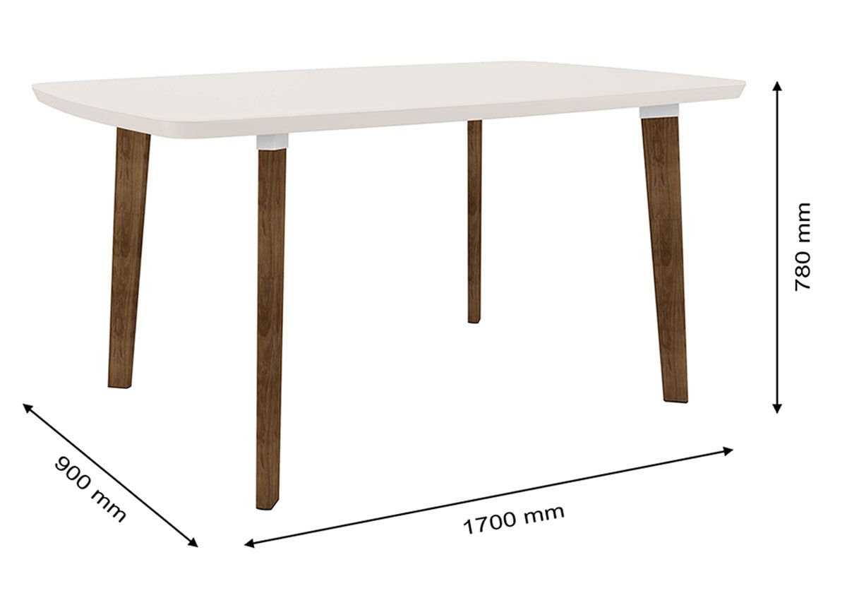 Mesa de Jantar Jade 6 lugares Pés Oblongo Off White com Vidro - RV Móveis