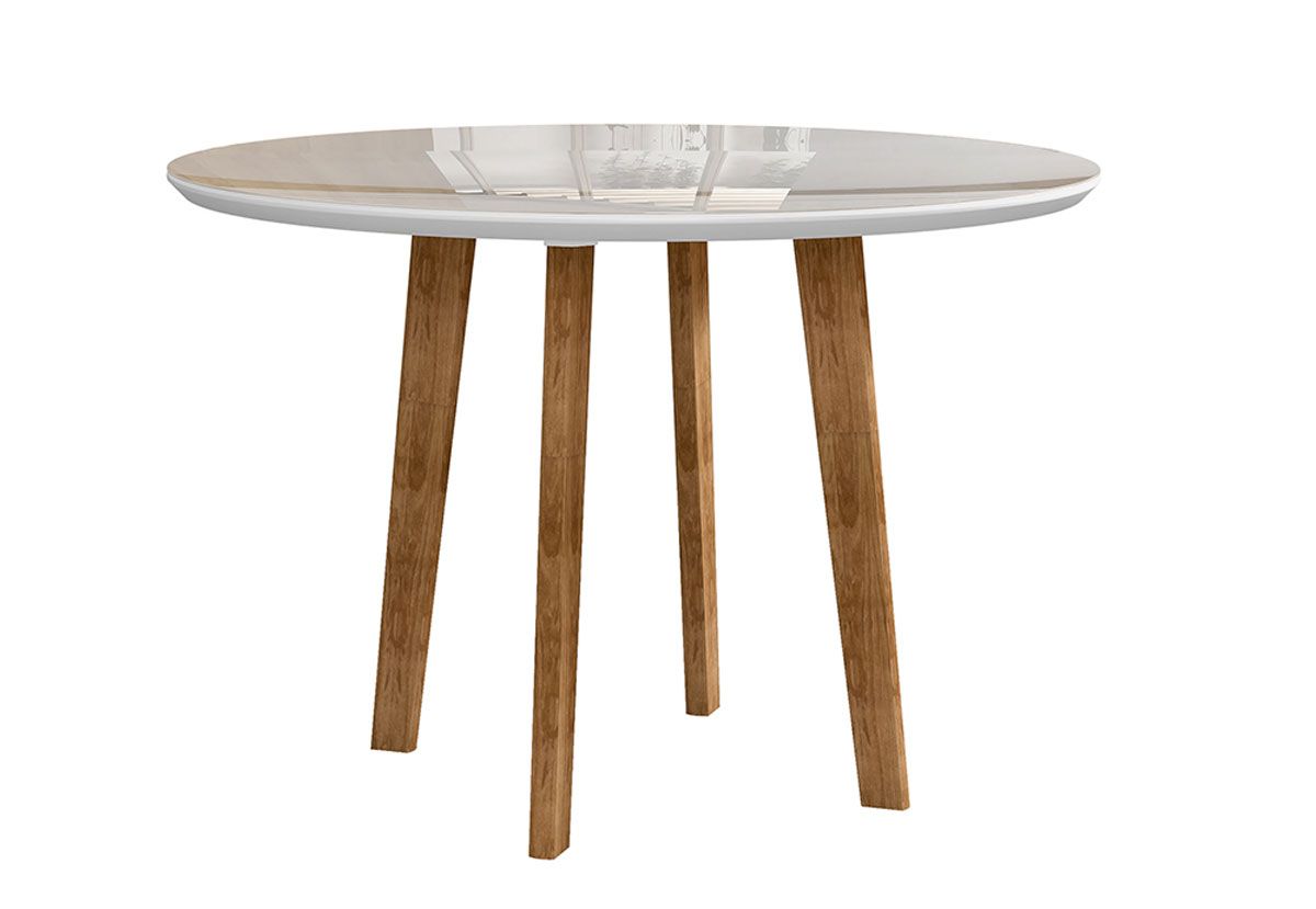 Mesa de Jantar Redonda Turmalina 4 Lugares Pés Oblongo Branco Clean com Vidro - RV Móveis